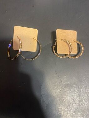 Fashion Jewelry Gold Hoop Earring Set - Smooth and Twisted